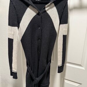 James Perse Wool/Cashmere Black and Cream Funnel Neck Cardigan